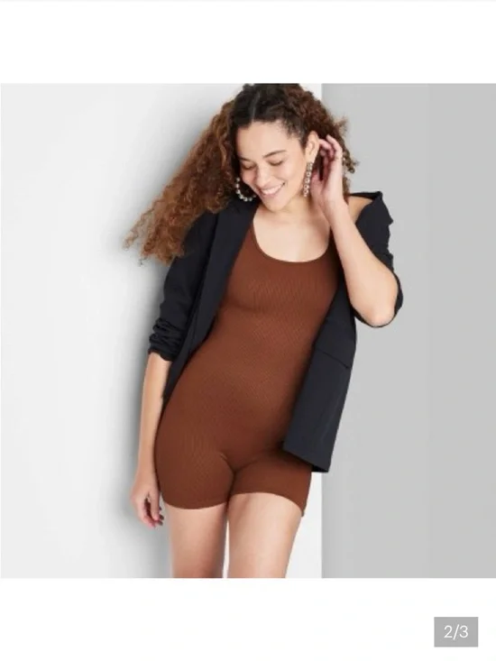 Wild Fable NWOT Sz S Ribbed Brown Sleeveless Romper - Picture 2 of 2